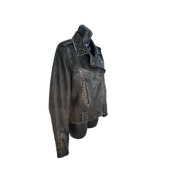 Silence + Noise Studded Faux Leather Biker jacket black sz M - Picture 3 of 9